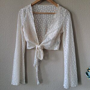 Cider Cream Lace Romantic Cropped Wrap Blouse w/Bell Sleeves Size XS